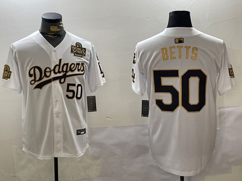 Men Los Angeles Dodgers #50 Betts White Gold Game 2024 Nike MLB Jersey style 11201